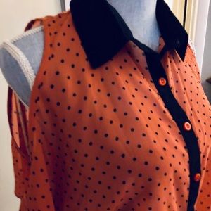 Cold Shoulder Polka Dot Shirt